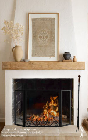 Accesorios de hierro para chimeneas. Chisperos, juegos de herramientas, morillos, leñeros